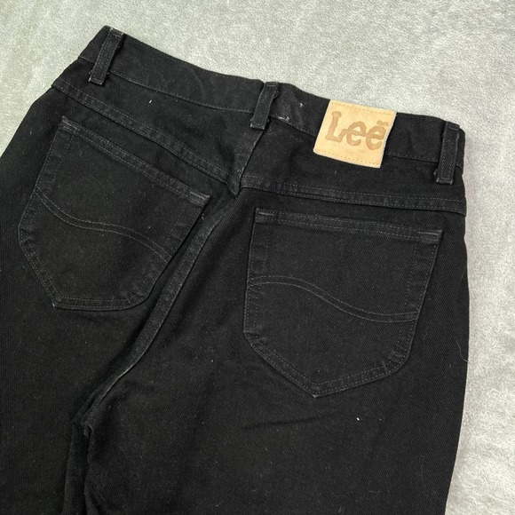 Lee Denim - Lee High Rise Straight Leg Jeans Womens 12 Long Black Solid Denim Made in USA